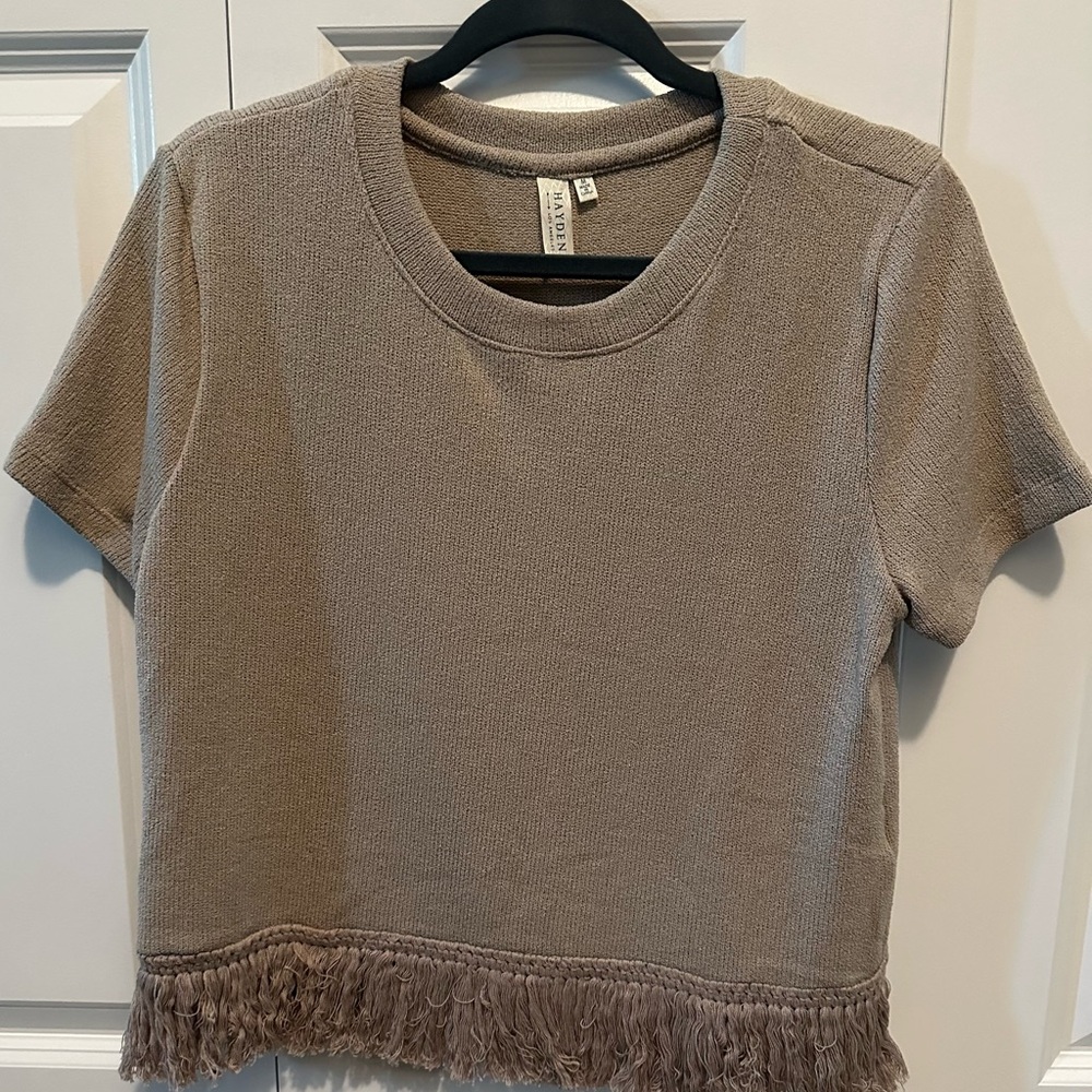 Hayden Beige Knit Top with Fringe Detail Size Medium NWOT